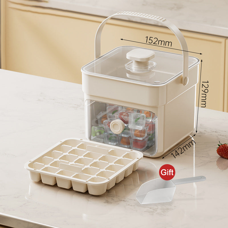 Push-Button Ice Cube Tray – BPA-Free PET/PP, Storage Bin & Ice Scoop