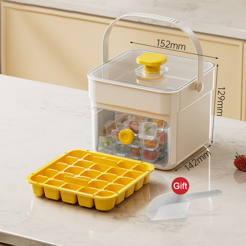 Push-Button Ice Cube Tray – BPA-Free PET/PP, Storage Bin & Ice Scoop