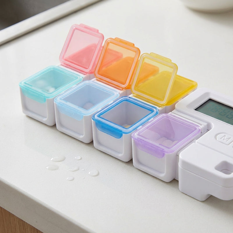 Digital Pill Box with Timer – 4 Daily Alarms, Large LCD, Removable Compartments