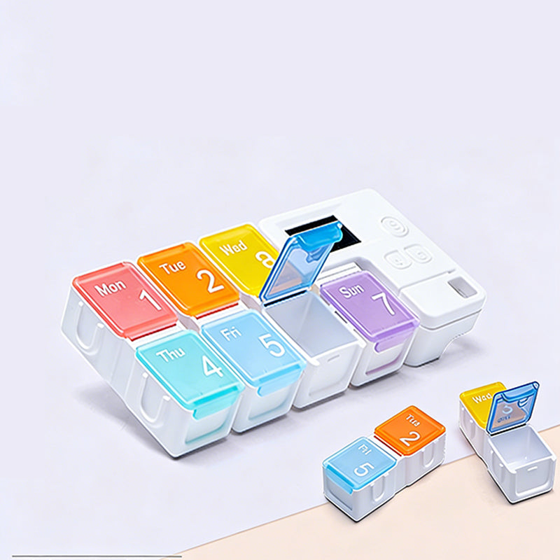 Digital Pill Box with Timer – 4 Daily Alarms, Large LCD, Removable Compartments