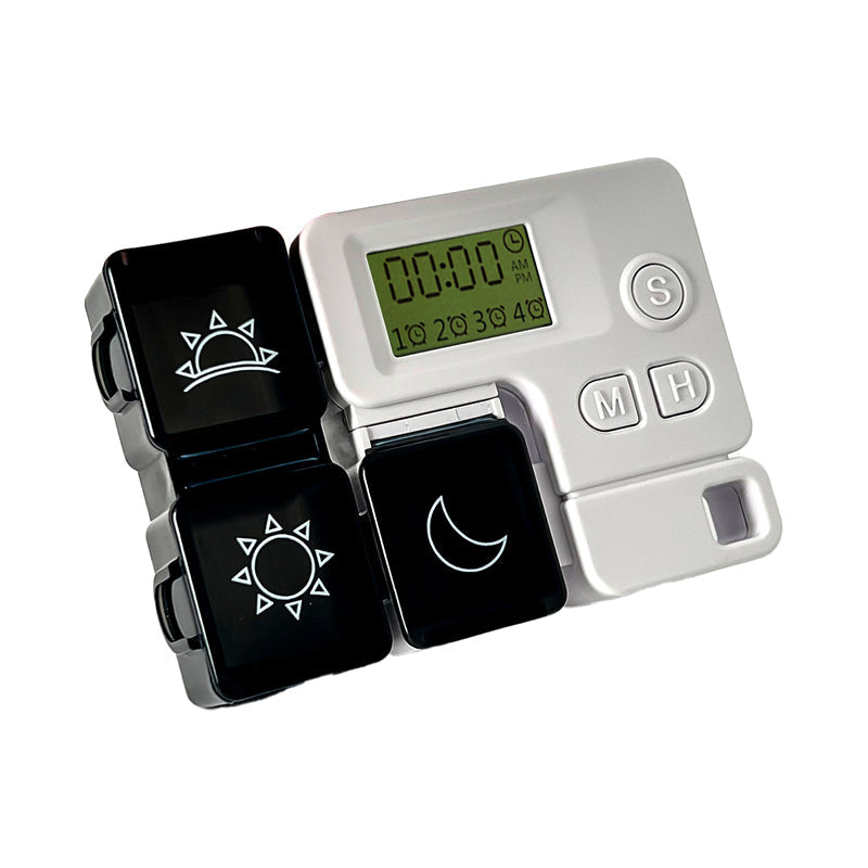 Digital Pill Box with Timer – 4 Daily Alarms, Large LCD, Removable Compartments