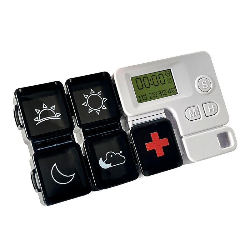 Digital Pill Box with Timer – 4 Daily Alarms, Large LCD, Removable Compartments