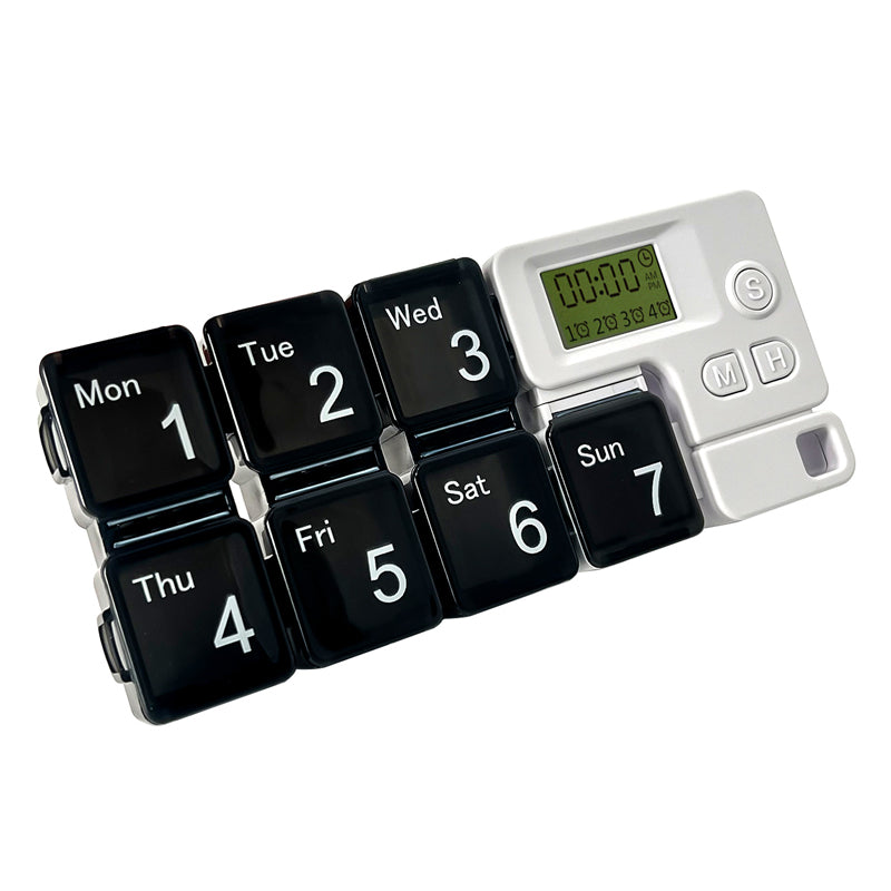 Digital Pill Box with Timer – 4 Daily Alarms, Large LCD, Removable Compartments