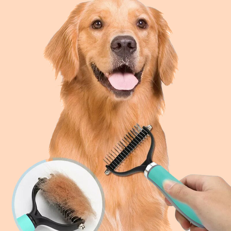 Double-Sided Pet Deshedding Brush – Undercoat Removal, Rounded Pins & 17×10cm