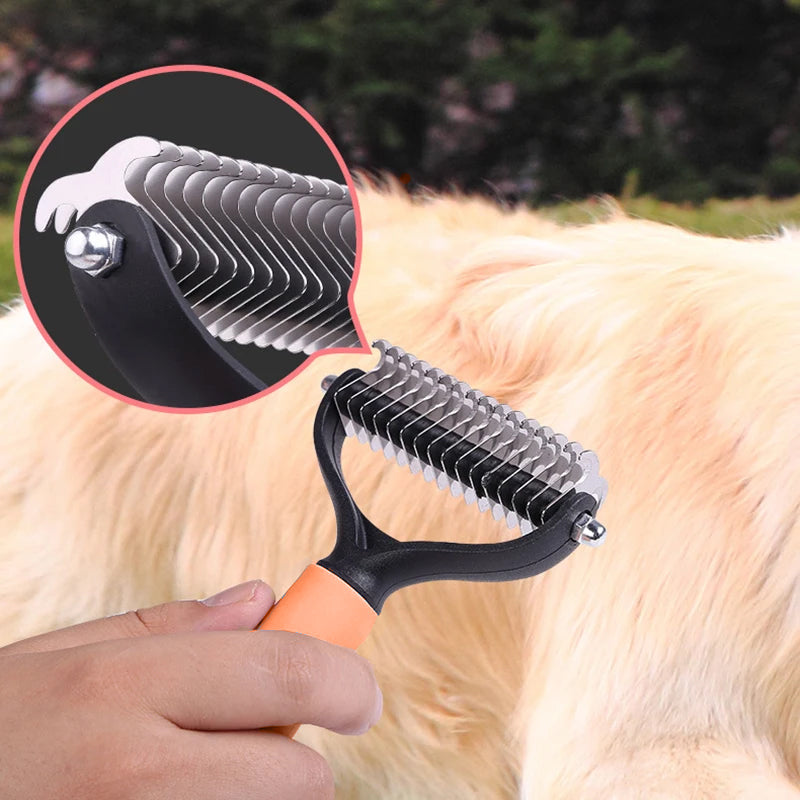Double-Sided Pet Deshedding Brush – Undercoat Removal, Rounded Pins & 17×10cm