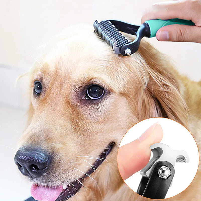 Double-Sided Pet Deshedding Brush – Undercoat Removal, Rounded Pins & 17×10cm