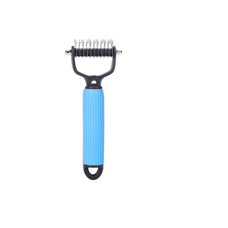 Pet Deshedding Grooming Brush – Safety Blades, Anti-Mat & Ergonomic Grip