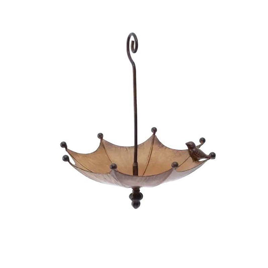 Hanging Umbrella Birdbath – Rust-Proof Iron, 28×23.5cm & Antique Brown Finish