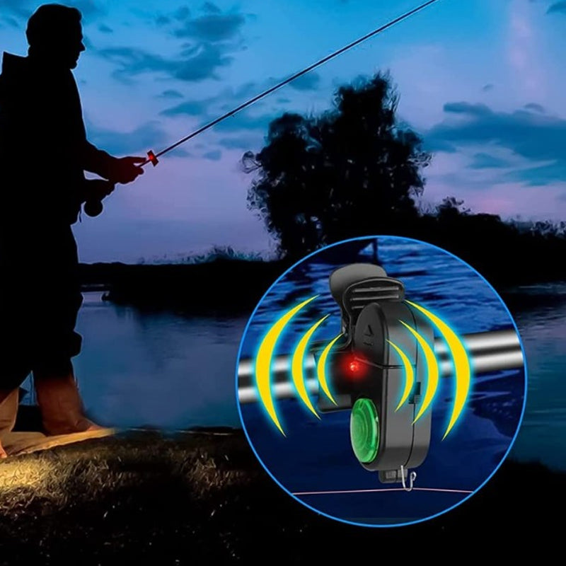 Fishing Bite Alarm with LED Light – Sound Alert, Adjustable Sensitivity & Clip-On Weatherproof