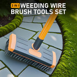 3-in-1 Weed Brush Set – Steel Bristles, 117cm Adjustable Handle & Two Brush Heads