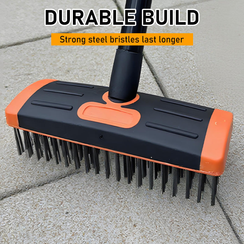 3-in-1 Weed Brush Set – Steel Bristles, 117cm Adjustable Handle & Two Brush Heads