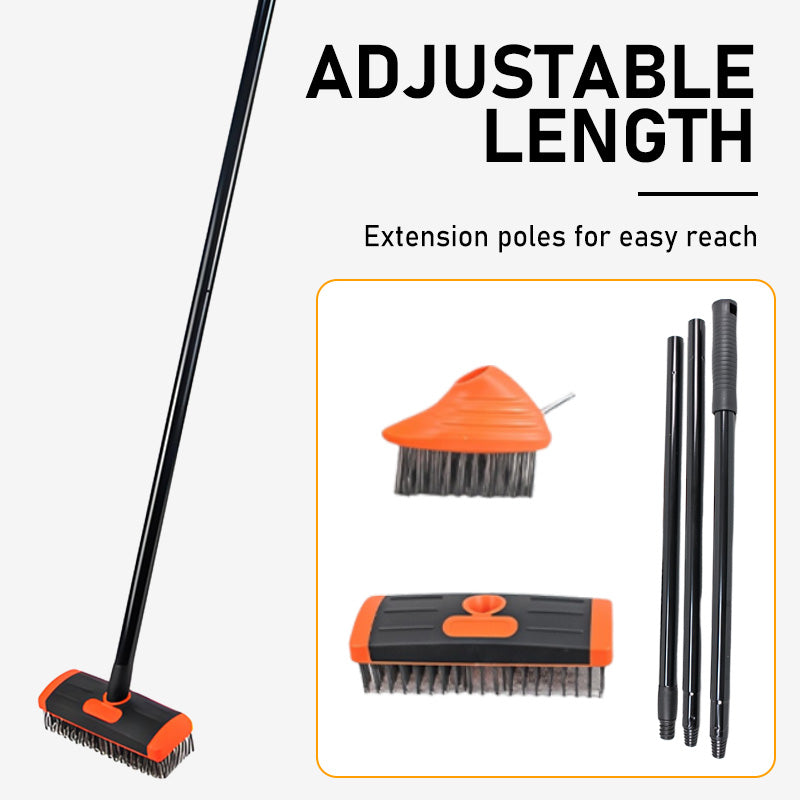 3-in-1 Weed Brush Set – Steel Bristles, 117cm Adjustable Handle & Two Brush Heads