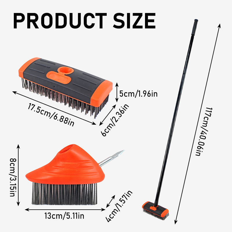 3-in-1 Weed Brush Set – Steel Bristles, 117cm Adjustable Handle & Two Brush Heads