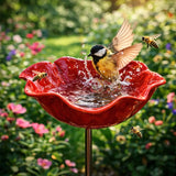 Vogeltränke aus Metall – Mohnblüten-Design für Garten & Balkon