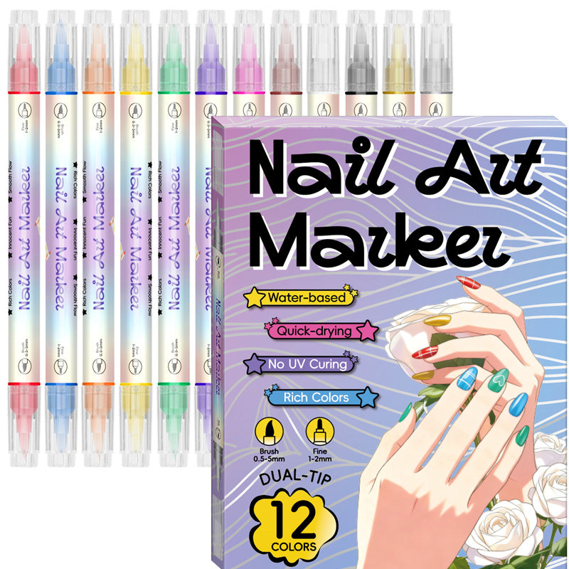 Nail Art Marker Set – Dual Tips, Water-Based Ink & 12 or 24 Colors