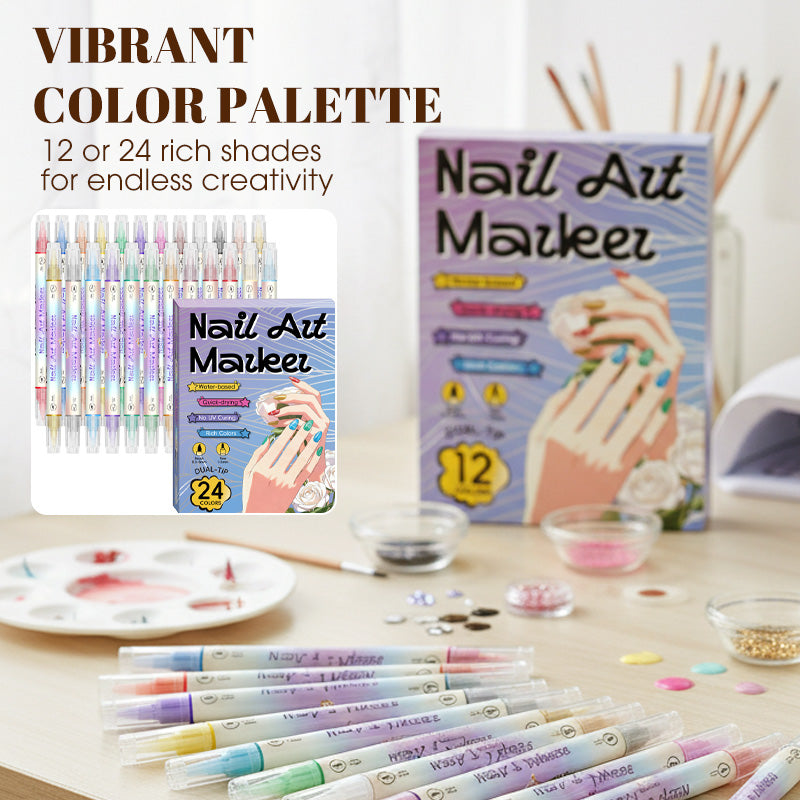 Nail Art Marker Set – Dual Tips, Water-Based Ink & 12 or 24 Colors