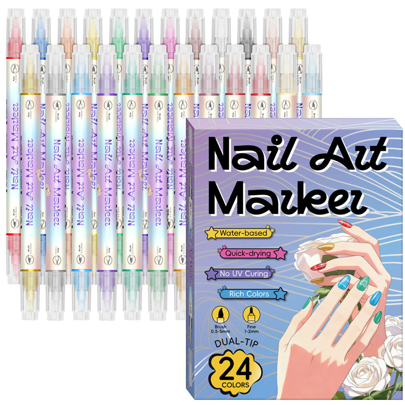 Nail Art Marker Set – Dual Tips, Water-Based Ink & 12 or 24 Colors