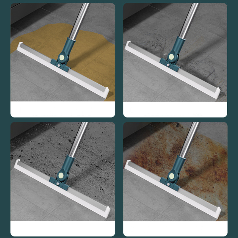 Floor Squeegee Mop – 180° Rotating Head, Silicone Blade & Telescopic Pole
