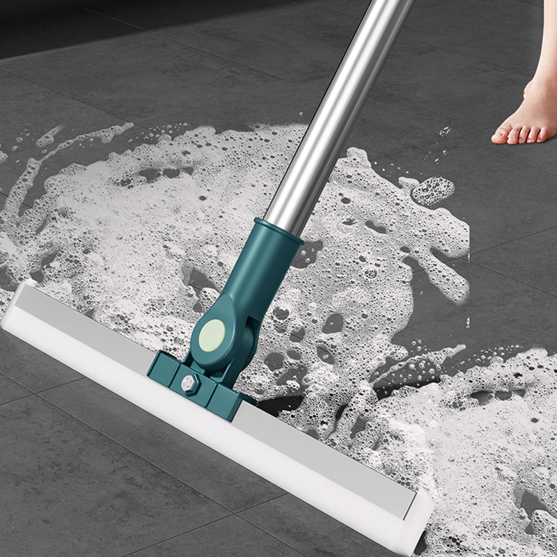 Floor Squeegee Mop – 180° Rotating Head, Silicone Blade & Telescopic Pole