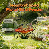 Heart-Shaped Bird Feeder – Iron Flower Bowl, Rust-Resistant & Hanging Chain