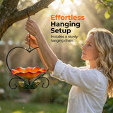 Heart-Shaped Bird Feeder – Iron Flower Bowl, Rust-Resistant & Hanging Chain