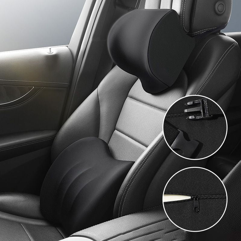 Car Memory Foam Neck & Lumbar Pillow Set – Breathable Mesh, Adjustable Straps & Ergonomic Support