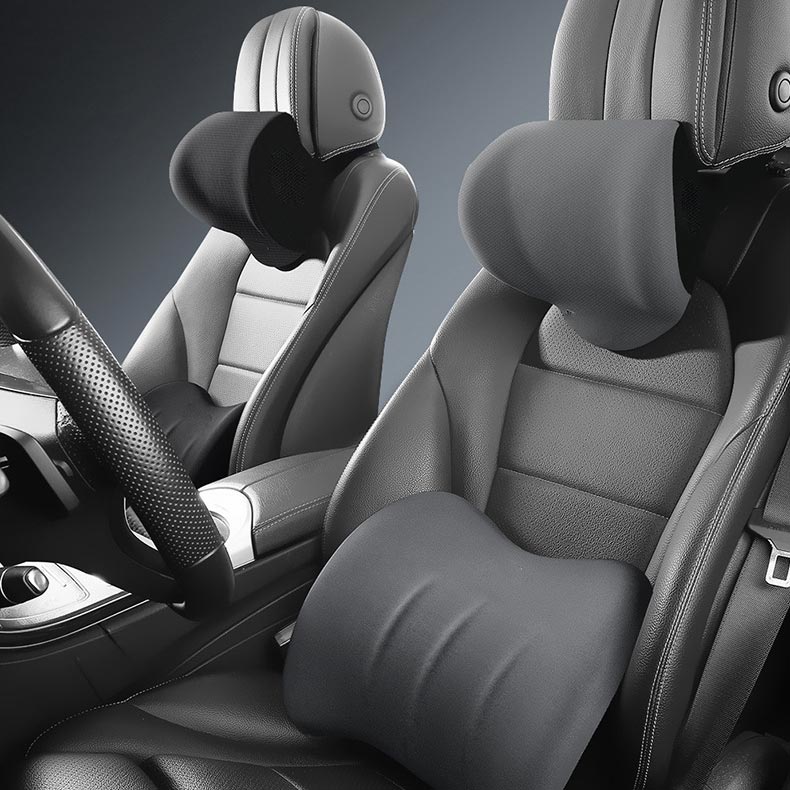 Car Memory Foam Neck & Lumbar Pillow Set – Breathable Mesh, Adjustable Straps & Ergonomic Support