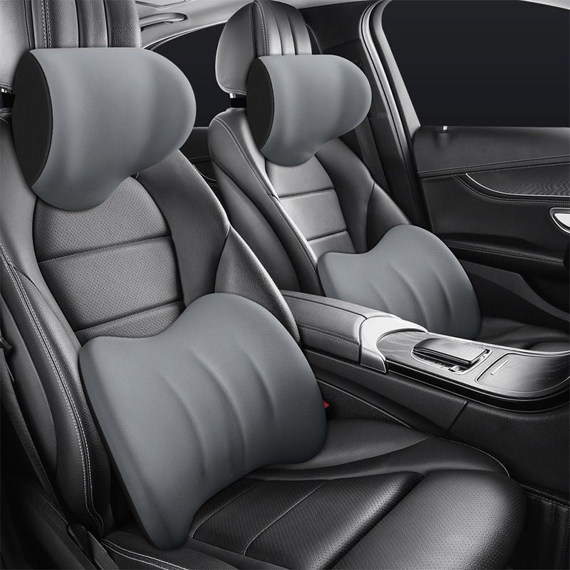 Car Memory Foam Neck & Lumbar Pillow Set – Breathable Mesh, Adjustable Straps & Ergonomic Support
