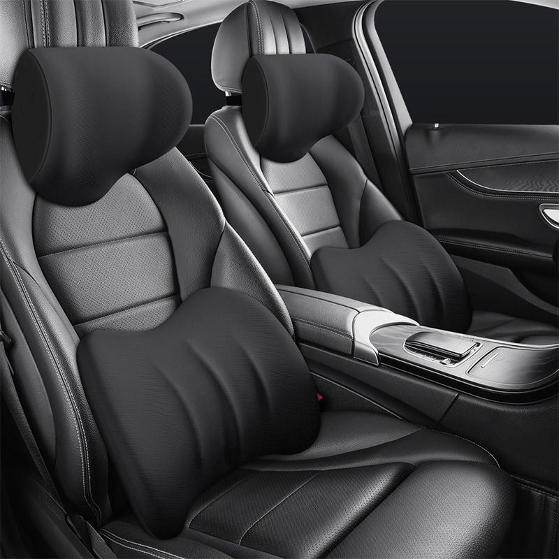 Car Memory Foam Neck & Lumbar Pillow Set – Breathable Mesh, Adjustable Straps & Ergonomic Support