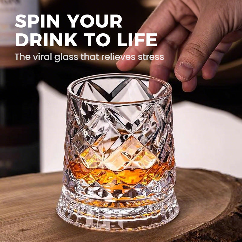 Rotating Whiskey Glass – 360° Aerating Base, Embossed Crystal & 300 ml