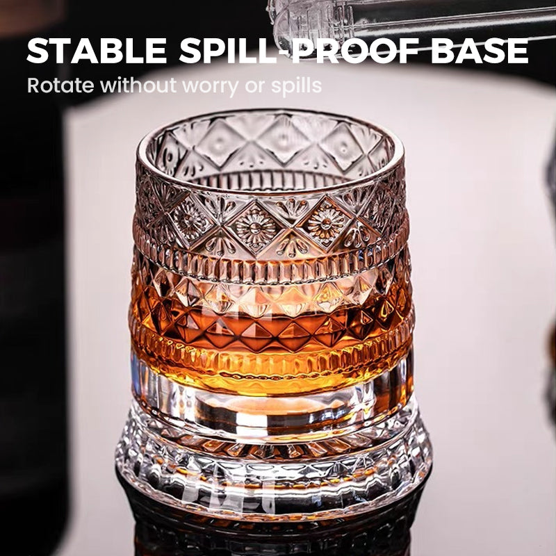 Rotating Whiskey Glass – 360° Aerating Base, Embossed Crystal & 300 ml