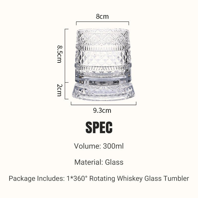 Rotating Whiskey Glass – 360° Aerating Base, Embossed Crystal & 300 ml