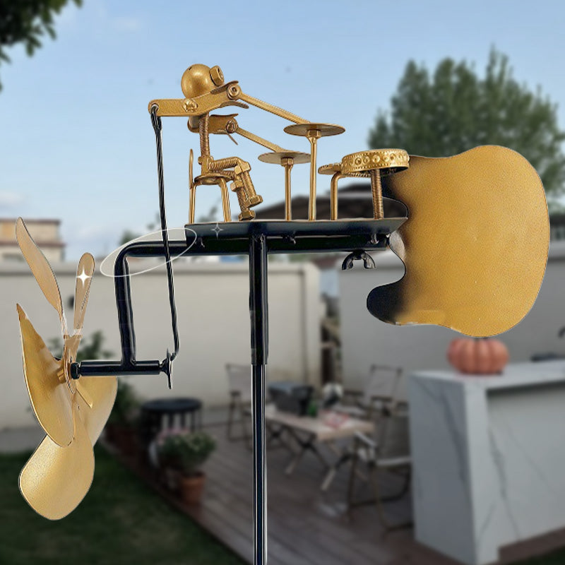 Kinetic Drummer Wind Spinner – Weatherproof Iron, 30×15×70cm & Garden Ground Stake