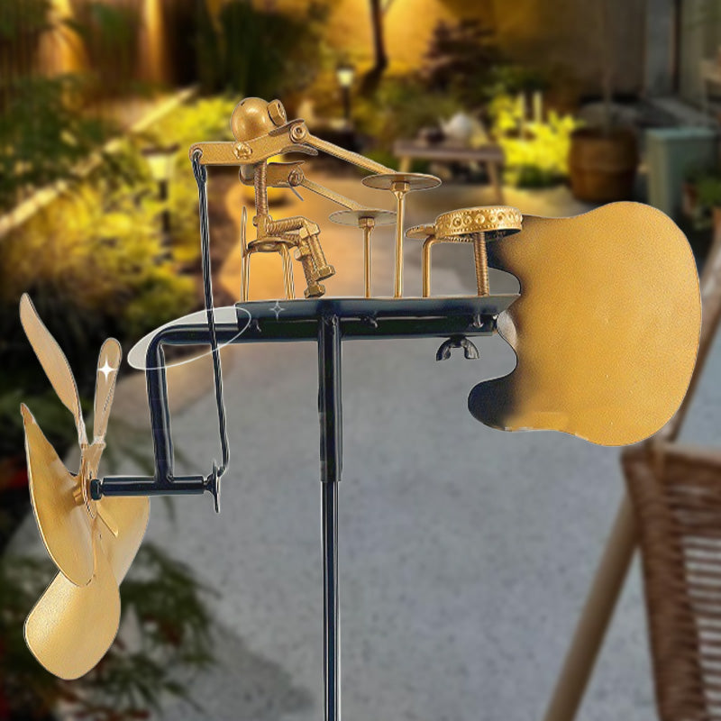 Kinetic Drummer Wind Spinner – Weatherproof Iron, 30×15×70cm & Garden Ground Stake