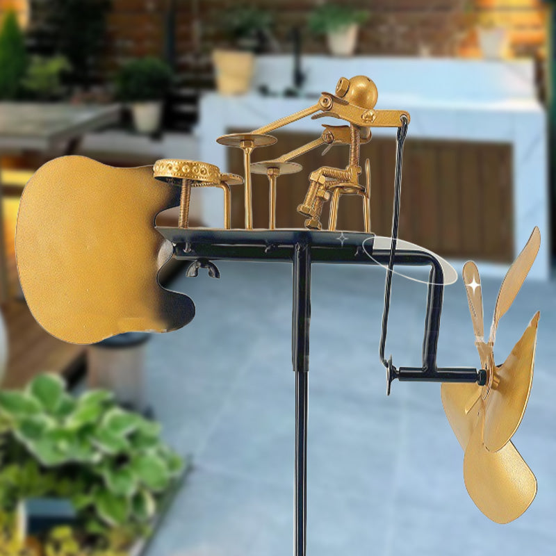 Kinetic Drummer Wind Spinner – Weatherproof Iron, 30×15×70cm & Garden Ground Stake