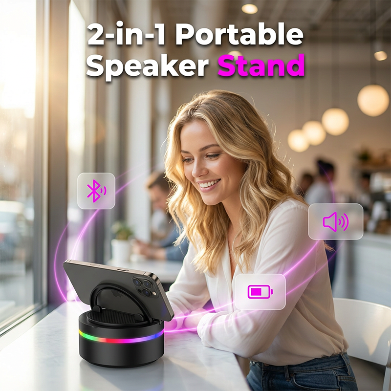 Portable Bluetooth Speaker – RGB Lighting, Built-In Phone Stand & Wireless