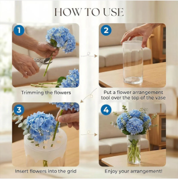 Silicone Flower Arranging Grid – Stretches to 10cm, Reusable, BPA-Free, for Vases