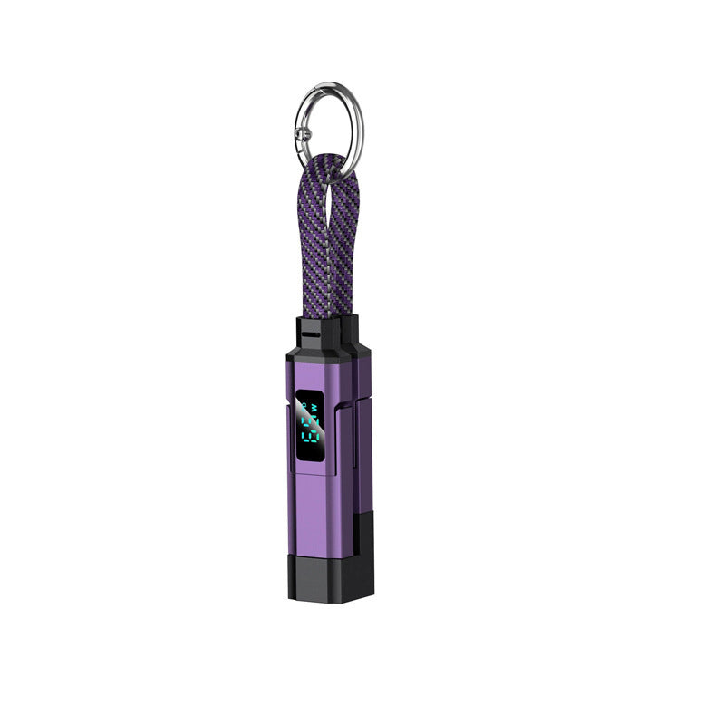 4-in-1 Keychain Charging Cable – 65W Fast Charge, Digital Power Display, Braided