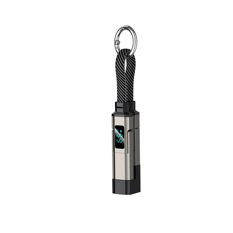 4-in-1 Keychain Charging Cable – 65W Fast Charge, Digital Power Display, Braided