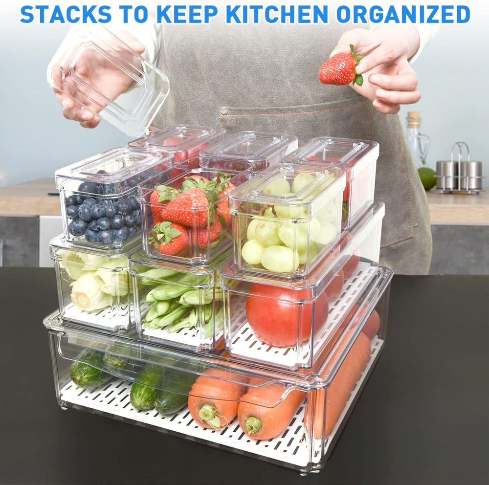 FridgeMaster Stackable Fridge Organizer Set of 10 - Maximize Space & Keep Your Fridge Neat