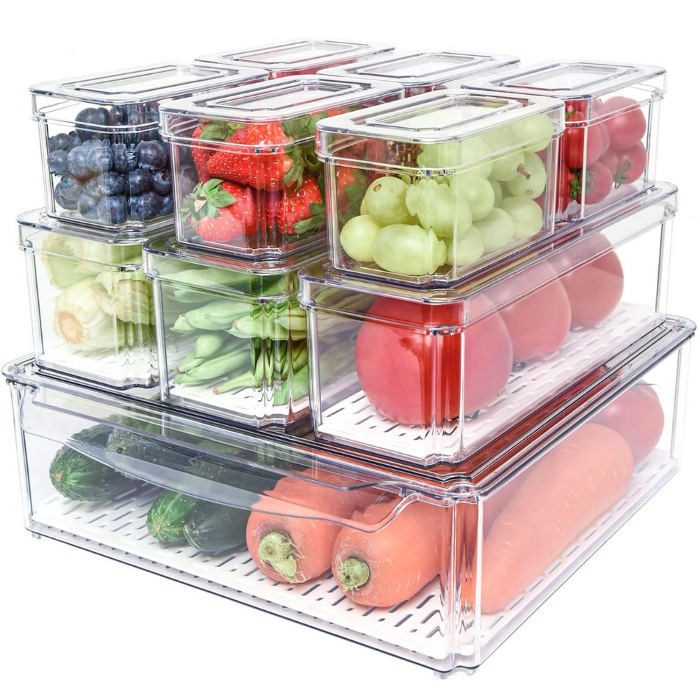 FridgeMaster Stackable Fridge Organizer Set of 10 - Maximize Space & Keep Your Fridge Neat