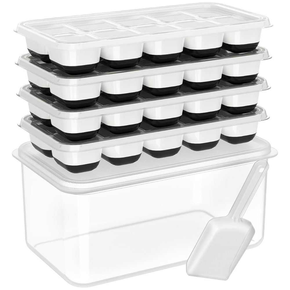 Stackable Silicone Ice Cube Trays with Storage Bin - Flexible, Easy Release, BPA-Free, Perfect for Home & Party Use