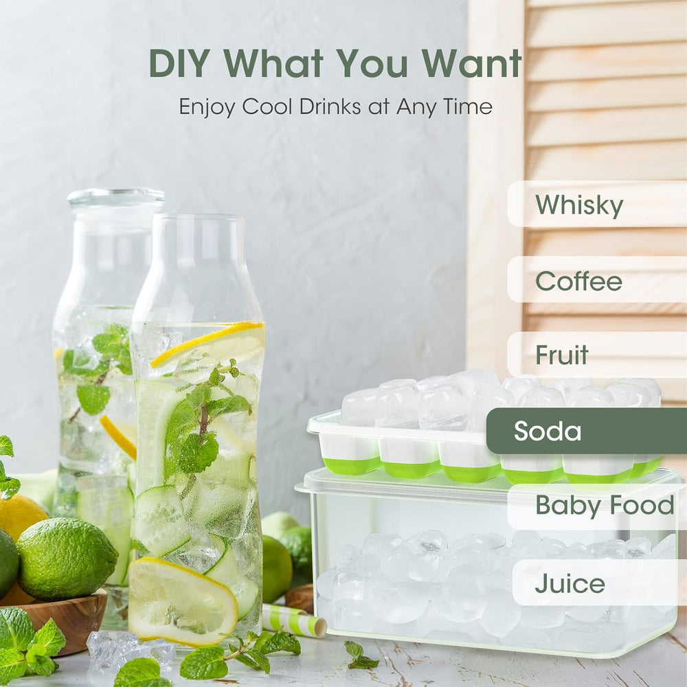 Stackable Silicone Ice Cube Trays with Storage Bin - Flexible, Easy Release, BPA-Free, Perfect for Home & Party Use