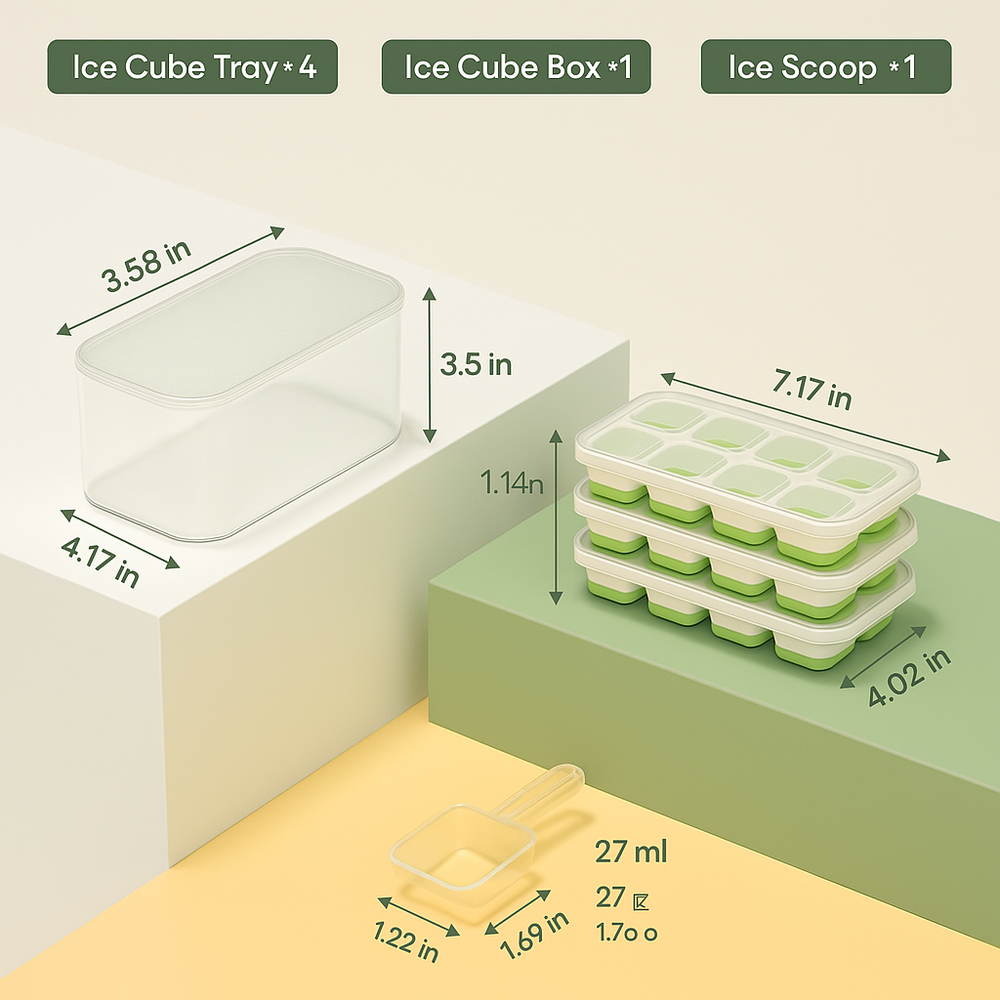 Stackable Silicone Ice Cube Trays with Storage Bin - Flexible, Easy Release, BPA-Free, Perfect for Home & Party Use