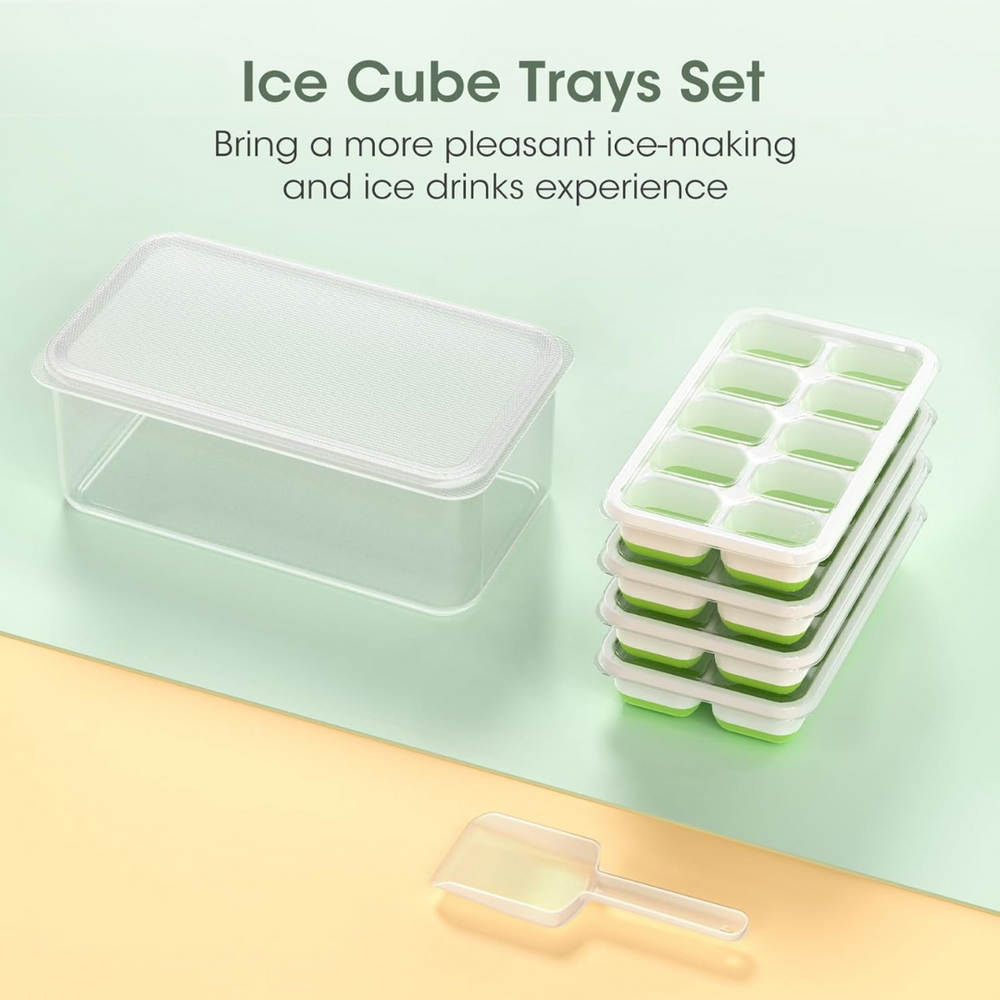 Stackable Silicone Ice Cube Trays with Storage Bin - Flexible, Easy Release, BPA-Free, Perfect for Home & Party Use