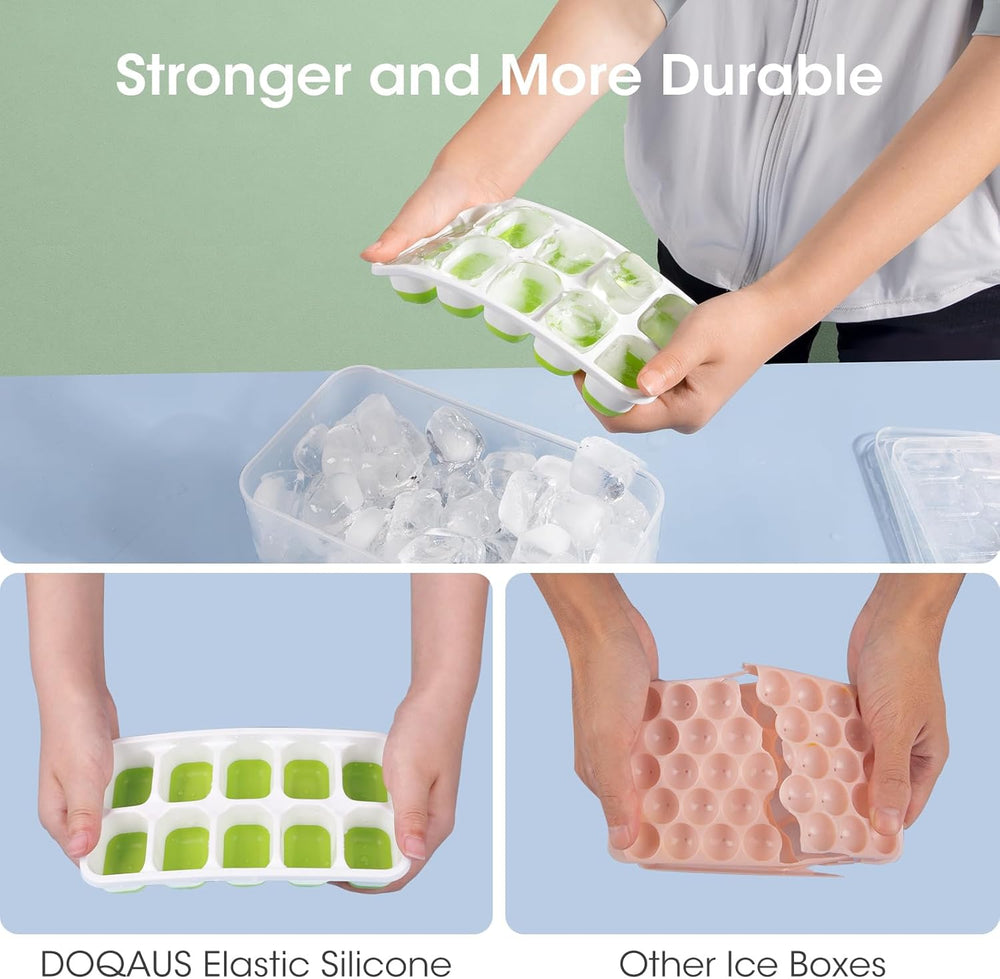 Stackable Silicone Ice Cube Trays with Storage Bin - Flexible, Easy Release, BPA-Free, Perfect for Home & Party Use