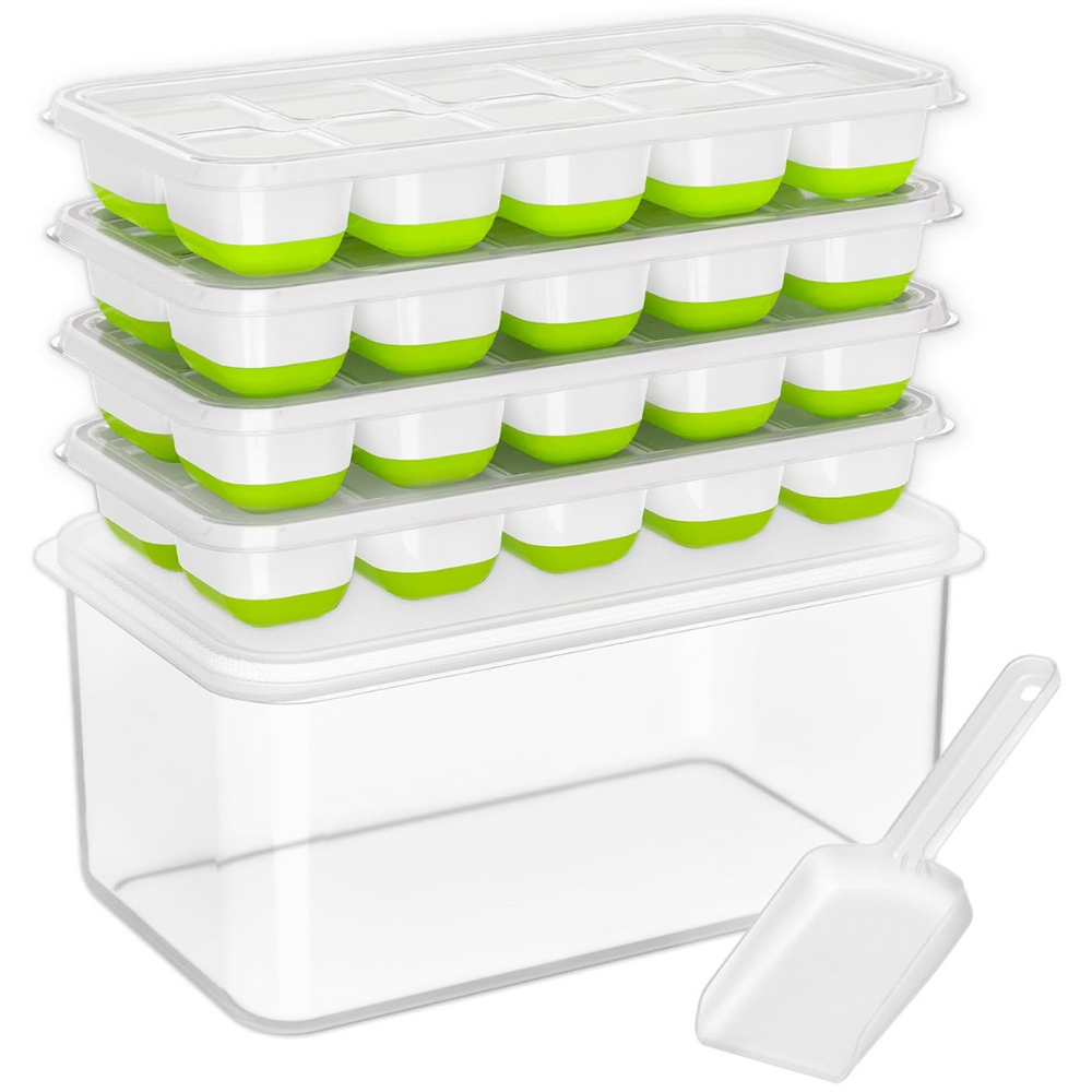Stackable Silicone Ice Cube Trays with Storage Bin - Flexible, Easy Release, BPA-Free, Perfect for Home & Party Use