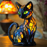 Stained Glass Cat-Shaped Table Lamp with LED Lighting - 30-36 cm | Unique Home Decor & Gift Idea