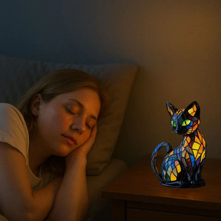 Stained Glass Cat-Shaped Table Lamp with LED Lighting - 30-36 cm | Unique Home Decor & Gift Idea