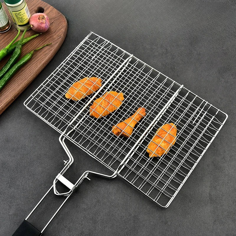 Stainless Steel Grill Basket – Non-Stick Coating, Foldable Lock & Heat-Resistant